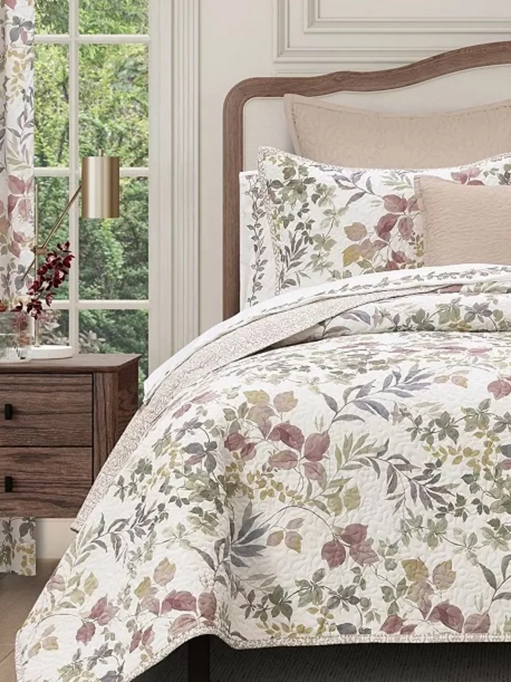 Rosewood Botanical Leaf 3-Pc. Quilt Set, Full/Queen NEW